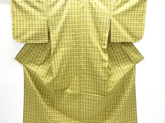 JAPANESE KIMONO / UNUSED HITOE KIMONO / SILK / HAND WOVEN TSUMUGI / GRID